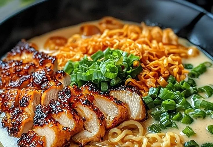 Fiery Chicken Ramen with Creamy Garlic Sauce