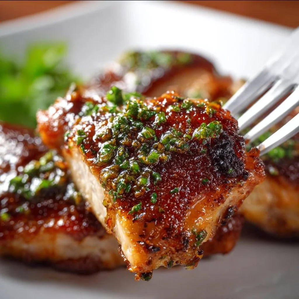 Delicious Garlic Brown Sugar Chicken garnished with fresh herbs.