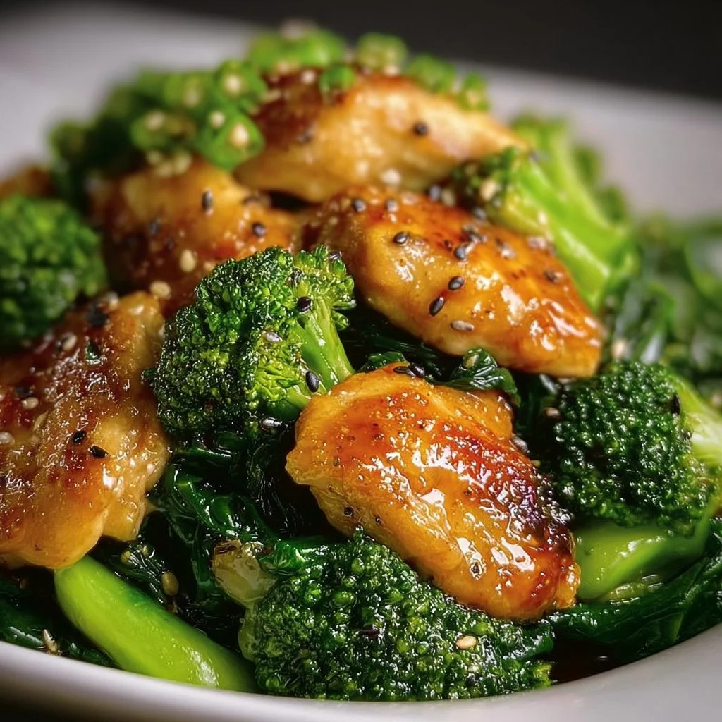 Plate of Garlic Chicken with Broccoli and Spinach, a healthy dinner option