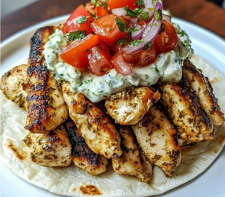 Greek Chicken Gyros with Lemon-Herb Marinade and Tzatziki