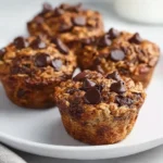 Healthy banana chocolate chip oatmeal muffins fresh out of the oven