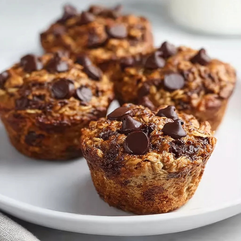 Healthy banana chocolate chip oatmeal muffins fresh out of the oven