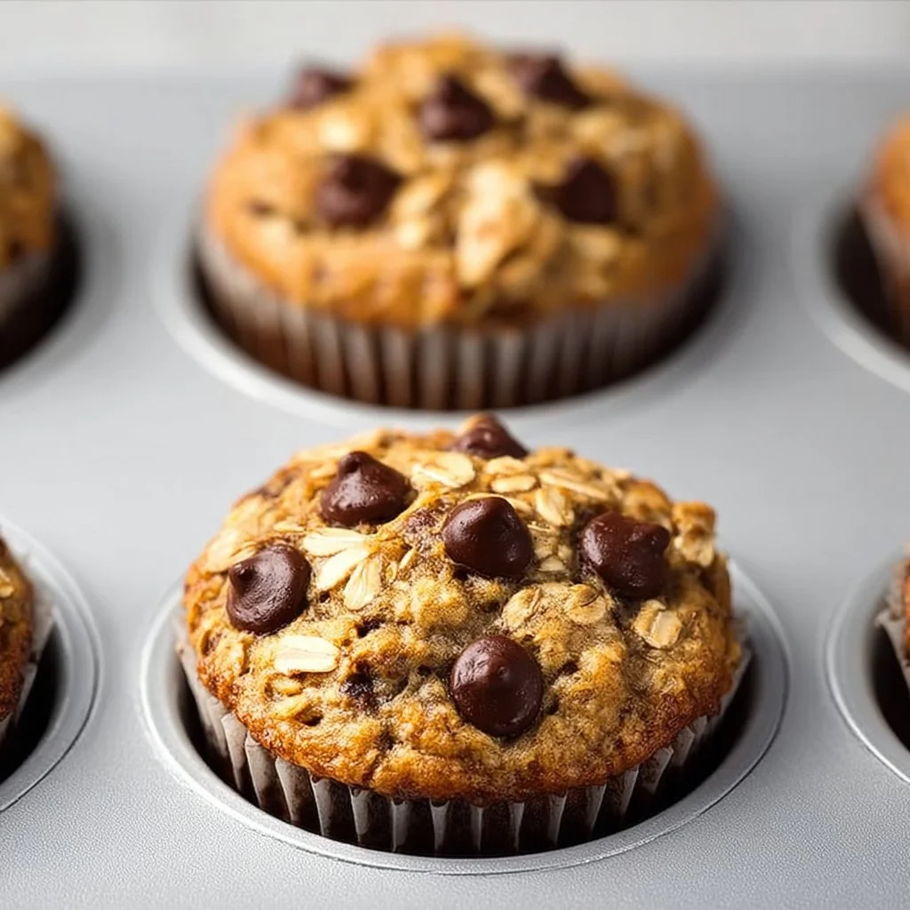 Healthy Banana Chocolate Chip Oatmeal Muffins