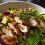 Healthy chicken salad with fresh vegetables and lean chicken breast
