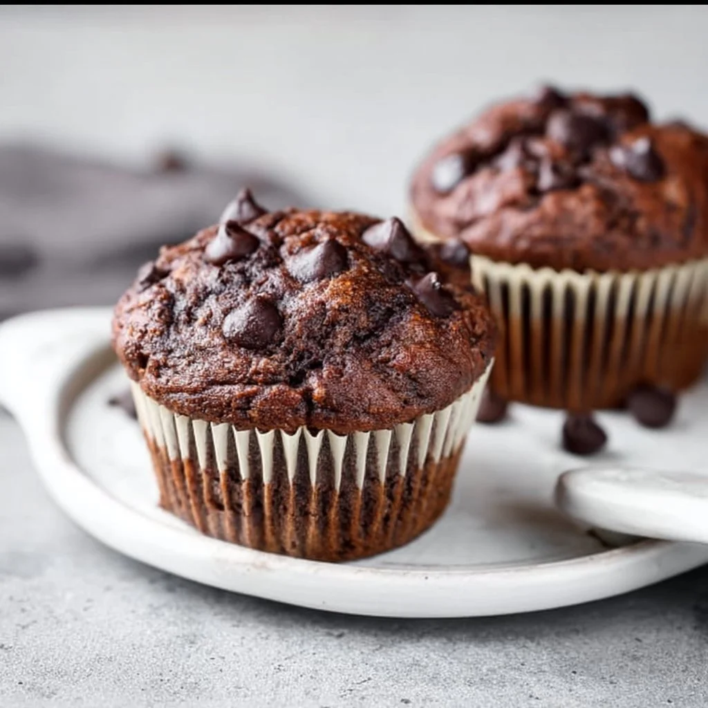 Healthy Double Chocolate Banana Muffins