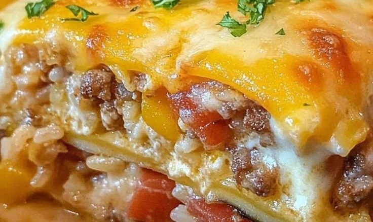 Hearty creamy casserole with vegetables and chicken, perfect for a comforting meal.