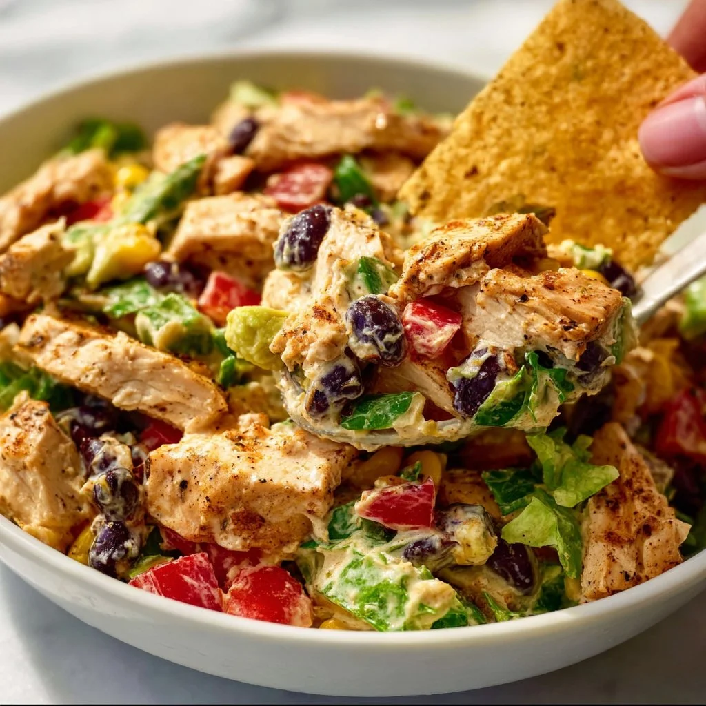 High-protein southwest chicken salad with fresh veggies and grilled chicken.