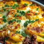 Delicious Hobo Casserole with layers of meat and vegetables