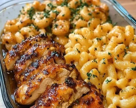 Honey Garlic Butter Chicken with Mac & Cheese
