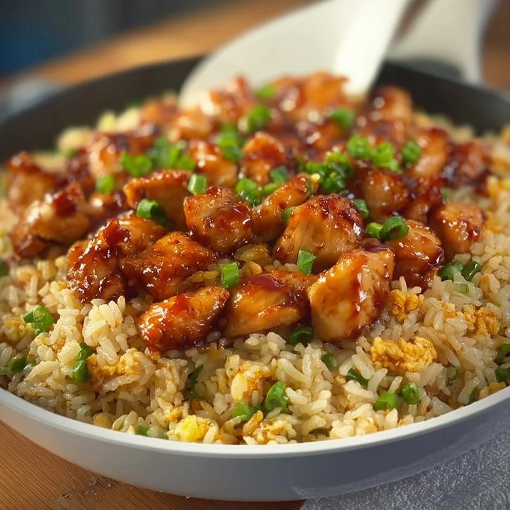 Honey Garlic Chicken Fried Rice with vibrant vegetables and tender chicken pieces
