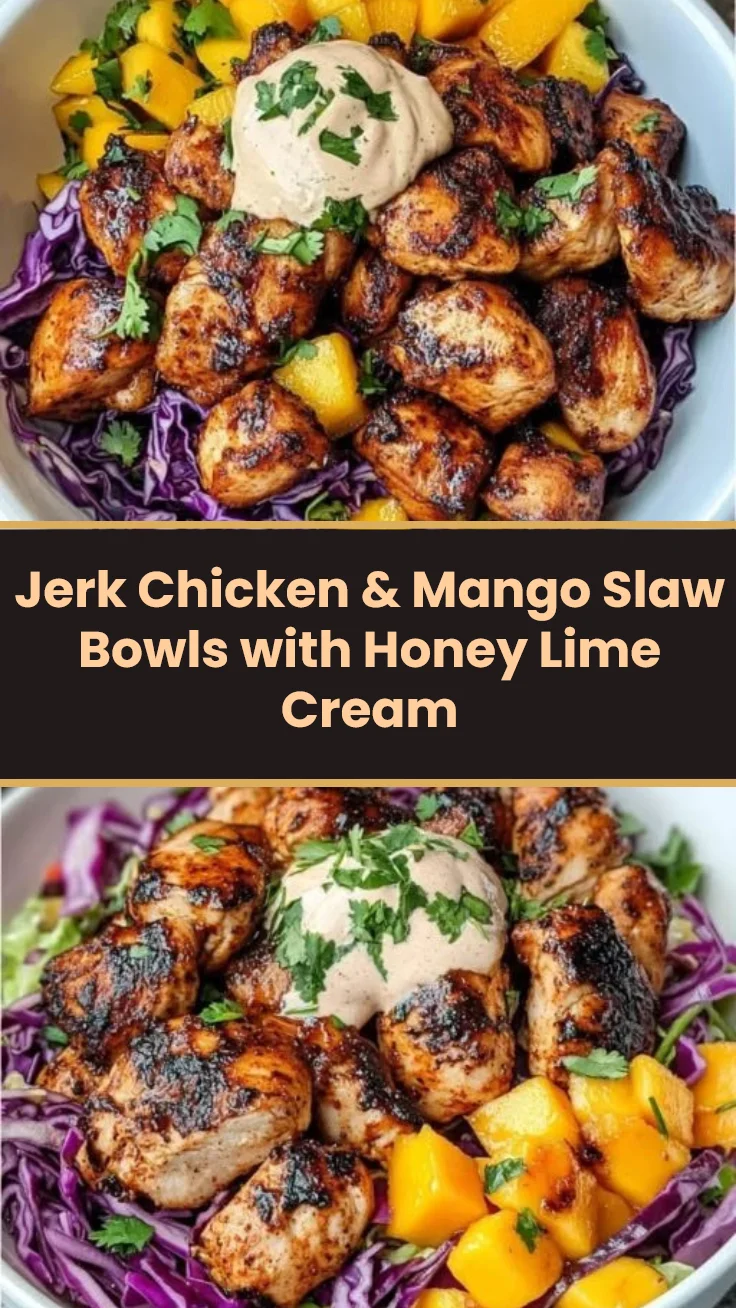 Jerk Chicken & Mango Slaw Bowls with Honey Lime Cream