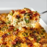 Keto Jalapeno Popper Chicken Casserole with creamy cheese and jalapenos