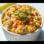 Bowl of creamy Mexican street corn dip with toppings.