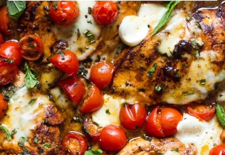 One-pan juicy chicken with balsamic sauce served on a plate