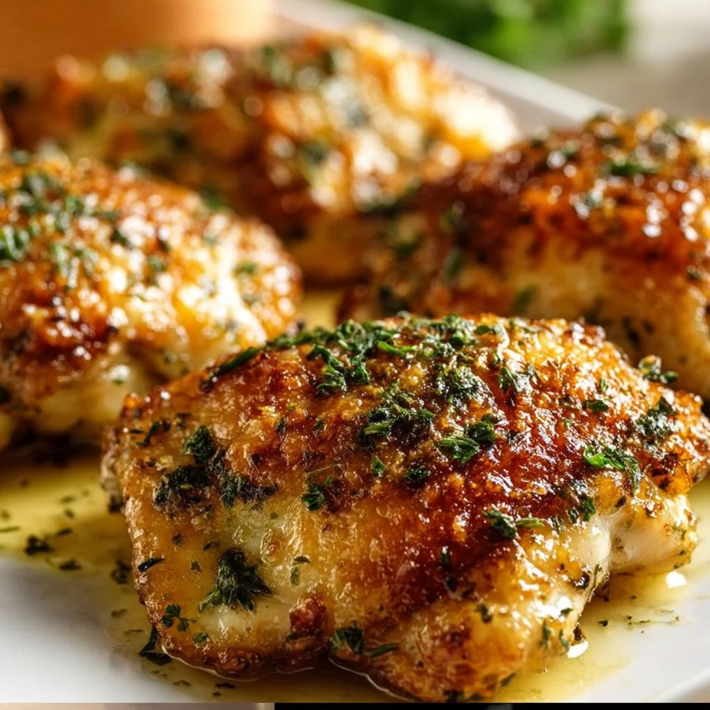 Oven-baked ranch chicken thighs garnished with herbs