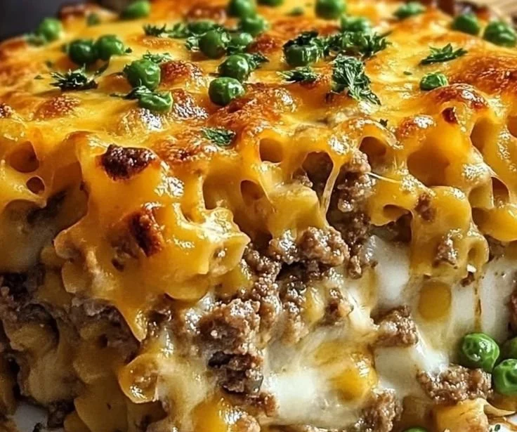 A delicious Poor Man's Husband Casserole served hot in a baking dish.
