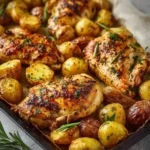Ranch Sheet Pan Chicken and Potatoes 3 Ranch Sheet Pan Chicken with crispy potatoes cooked together on a baking sheet