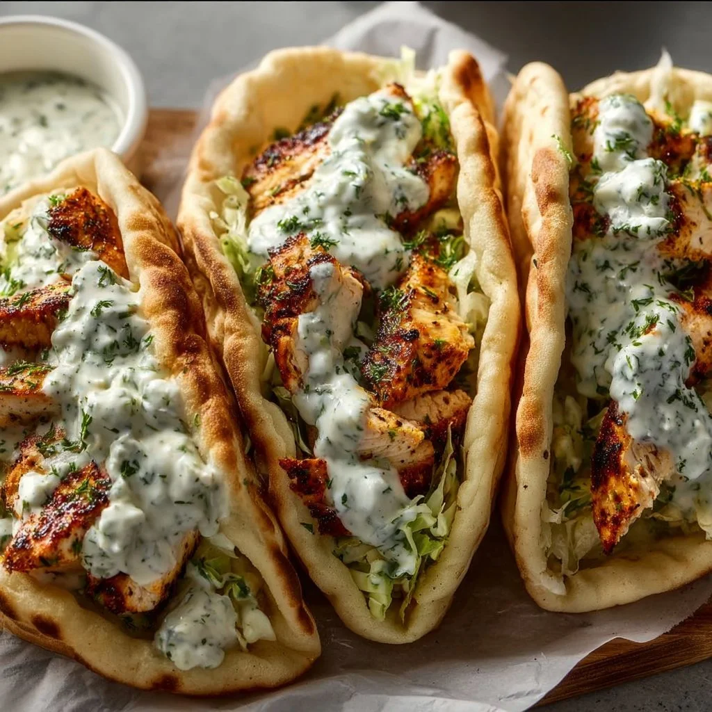 Delicious Sheet Pan Chicken Pitas with Herby Ranch served on a platter.