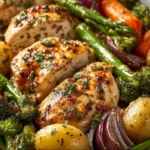 Sheet pan dinner with garlic butter chicken and roasted vegetables