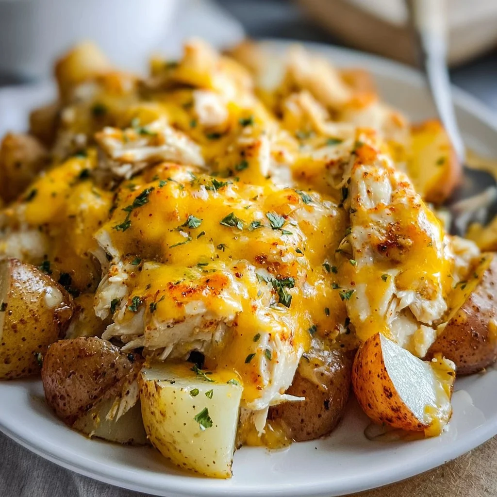 Delicious slow cooker cheesy ranch chicken served with potatoes