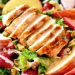 Strawberry Apple Grilled Chicken Salad 3 Strawberry Apple Grilled Chicken Salad served with vibrant ingredients