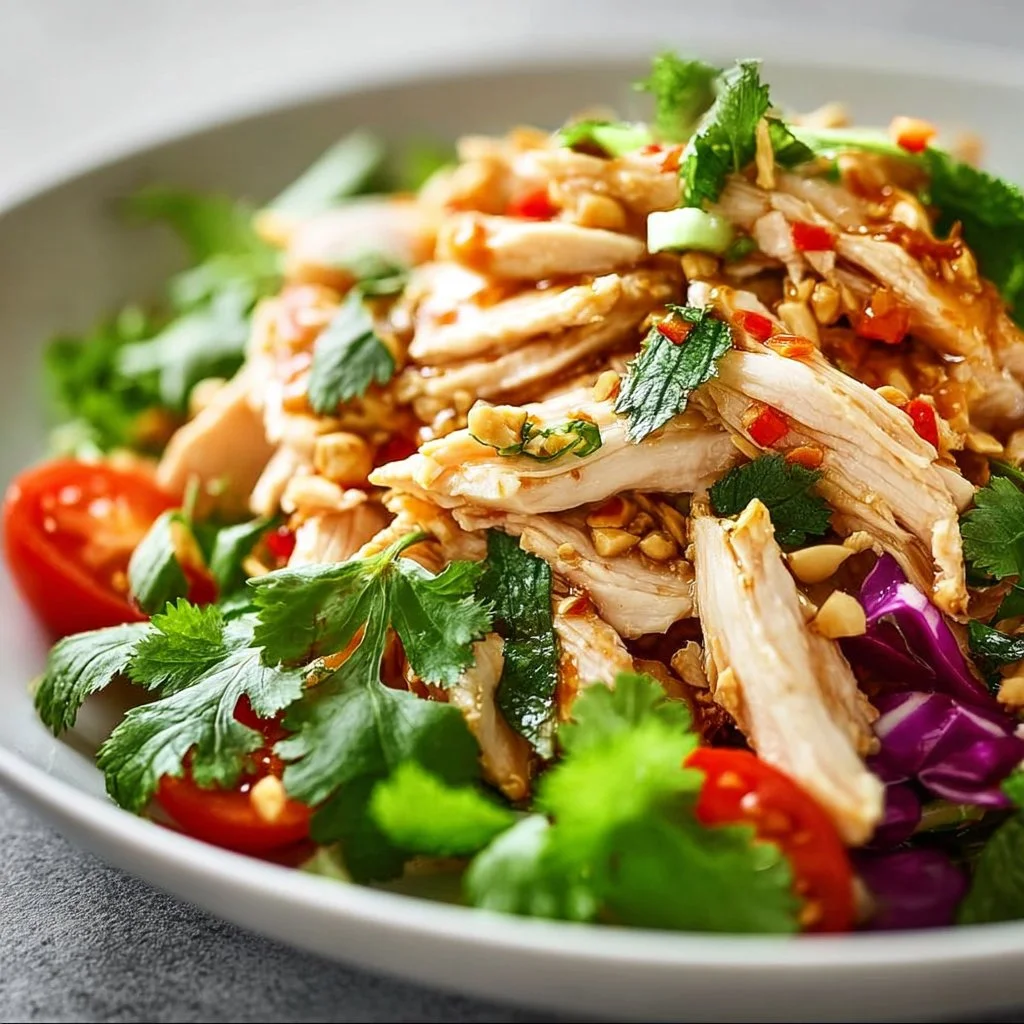 Delicious Thai Chicken Salad with fresh vegetables and zesty dressing