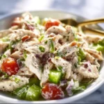 Healthy chicken salad recipe with fresh ingredients and vibrant colors