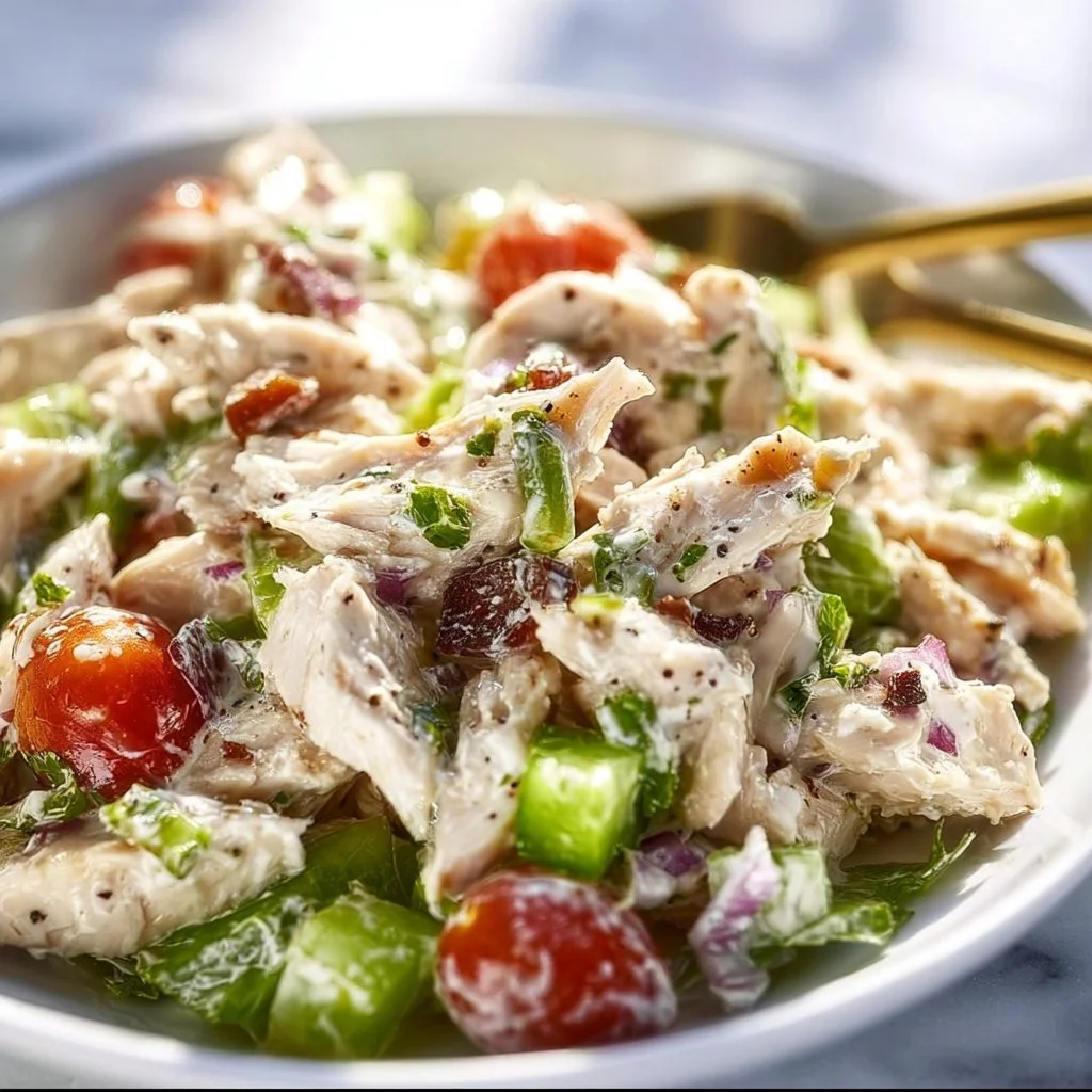 Healthy chicken salad recipe with fresh ingredients and vibrant colors