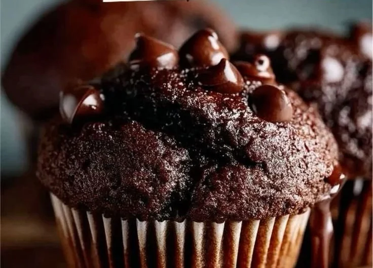 Delicious bakery-style chocolate muffins fresh out of the oven