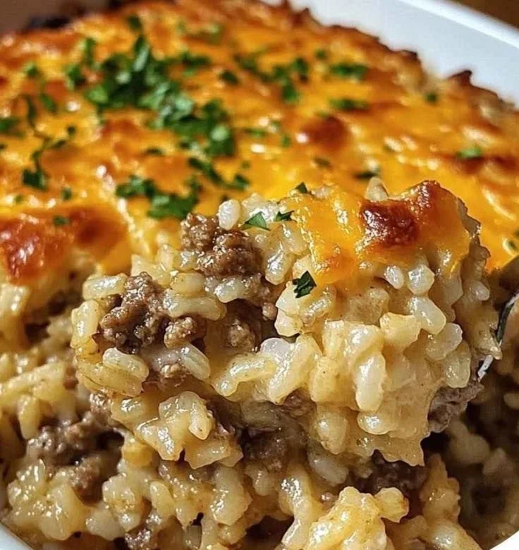 Cheesy Ground Beef Rice Casserole