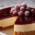 Classic New York Cheesecake 3 Slice of classic New York cheesecake on a plate with berries