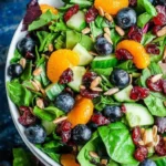 Fresh Cranberry Blueberry Salad topped with Blueberry Balsamic Dressing