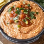 Cream Cheese Salsa Dip served in a bowl with tortilla chips