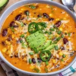 Creamy Chicken Enchilada Soup 3 Bowl of creamy Chicken Enchilada Soup topped with cheese and cilantro