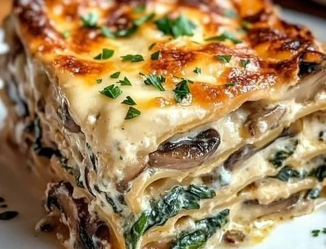 Easy Creamy Spinach Mushroom Lasagna