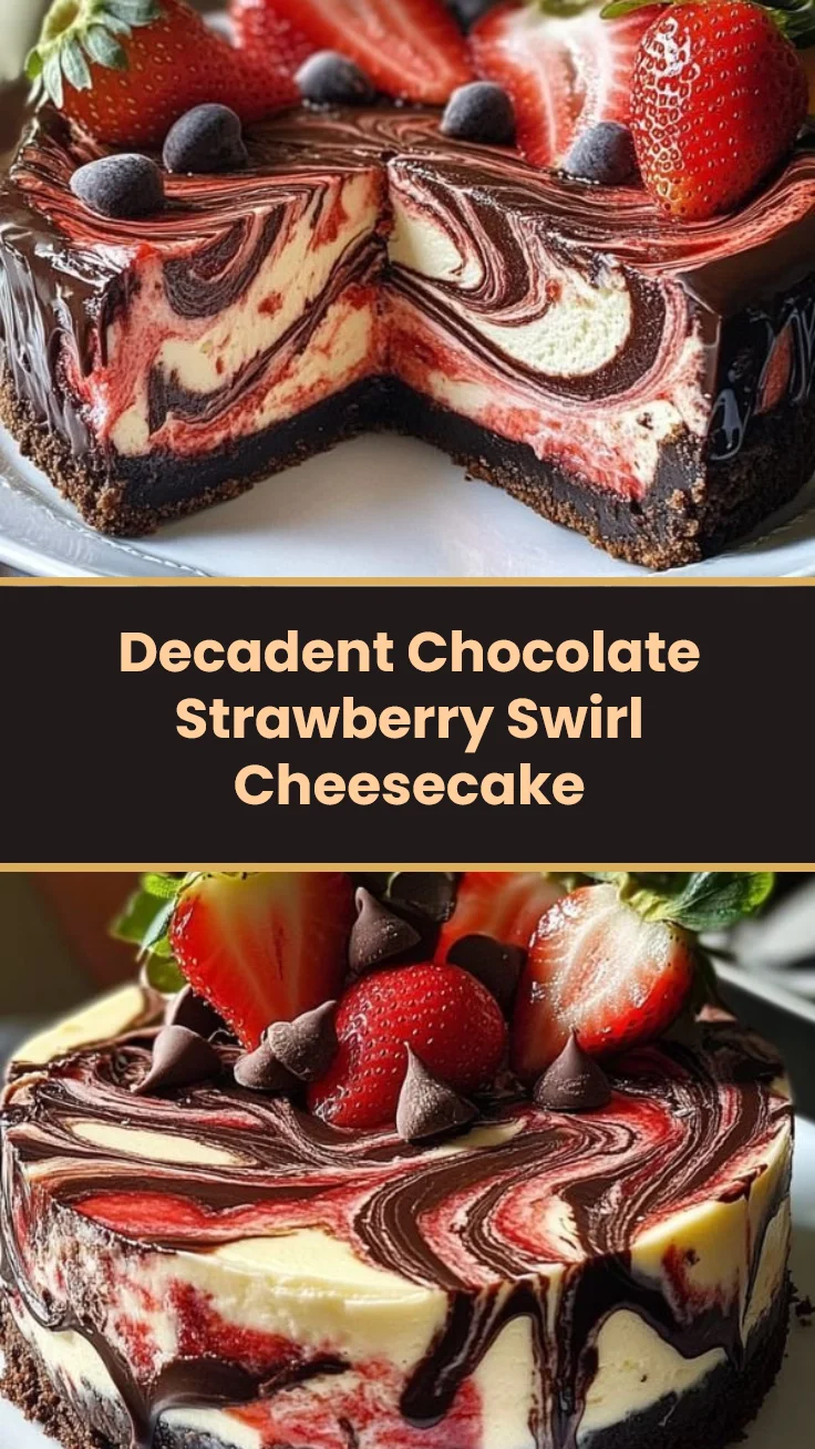 Decadent Chocolate Strawberry Swirl Cheesecake