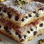 Delicious Ricotta Cannoli Squares 3 Delicious ricotta cannoli squares topped with powdered sugar