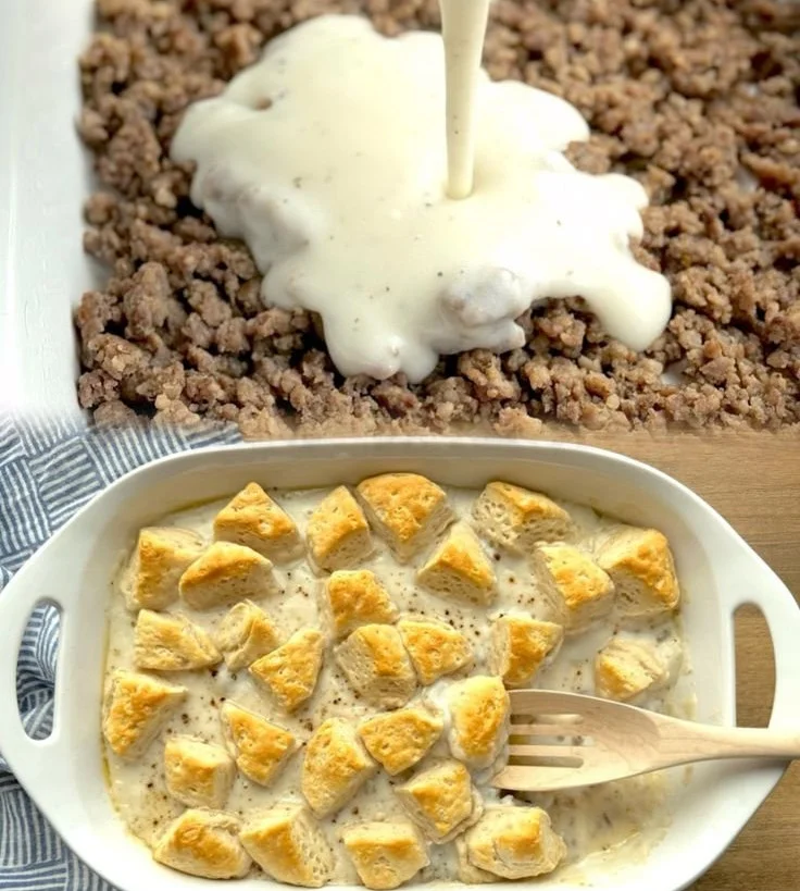 Easy breakfast casserole with eggs, cheese, and vegetables in a baking dish