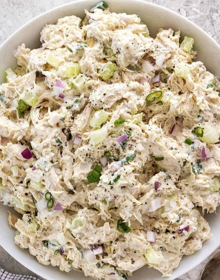 Fresh and delicious easy chicken salad in a bowl