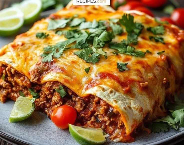 Delicious easy ground beef enchiladas served on a plate