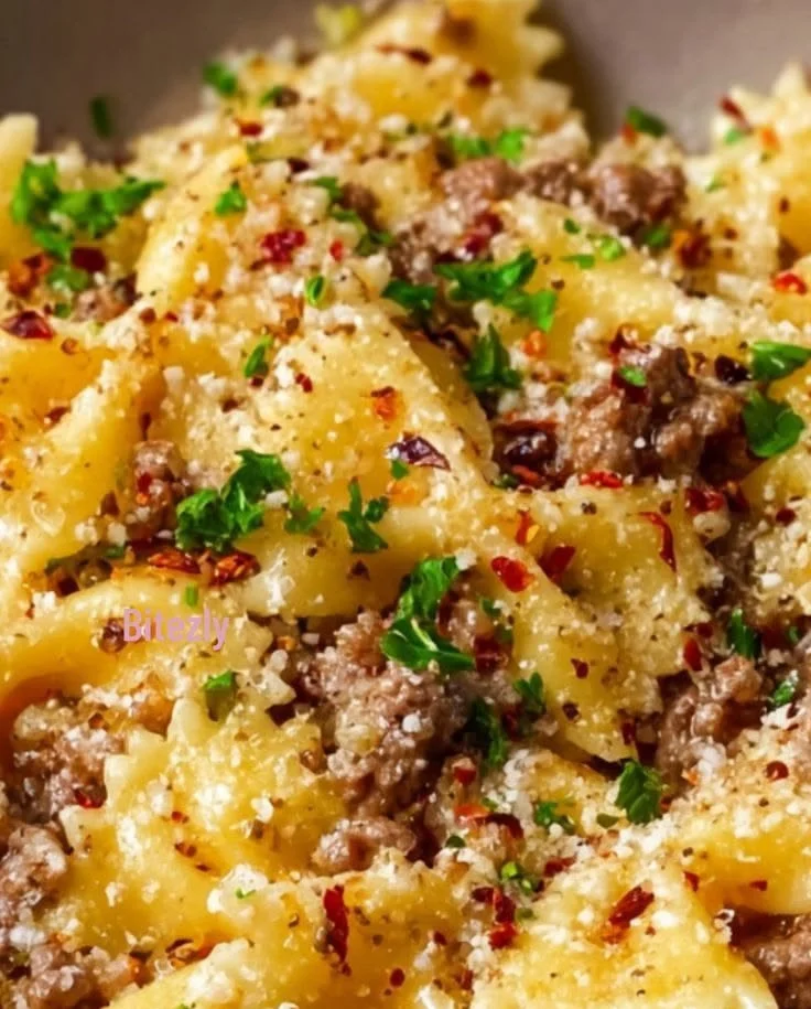 Garlic Butter Bowtie Pasta with Beef
