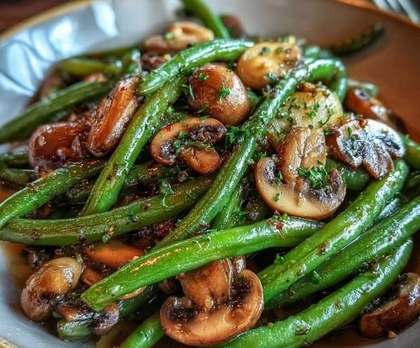 Garlic Butter Sautéed Green Beans and Mushrooms