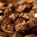 Succulent garlic butter steak bites served in a skillet