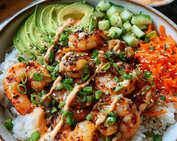 Garlic Shrimp Rice Bowls with Spicy Mayo