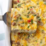 Delicious gluten-free breakfast casserole baked with eggs and vegetables.
