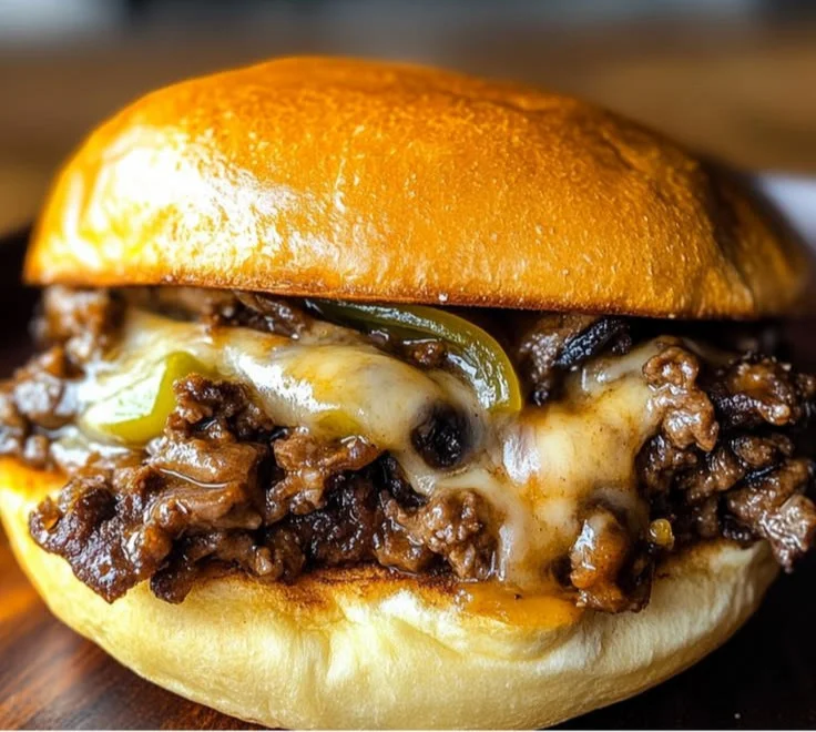 Gordon Ramsay's Philly Cheesesteak Sloppy Joes served on a plate with toppings