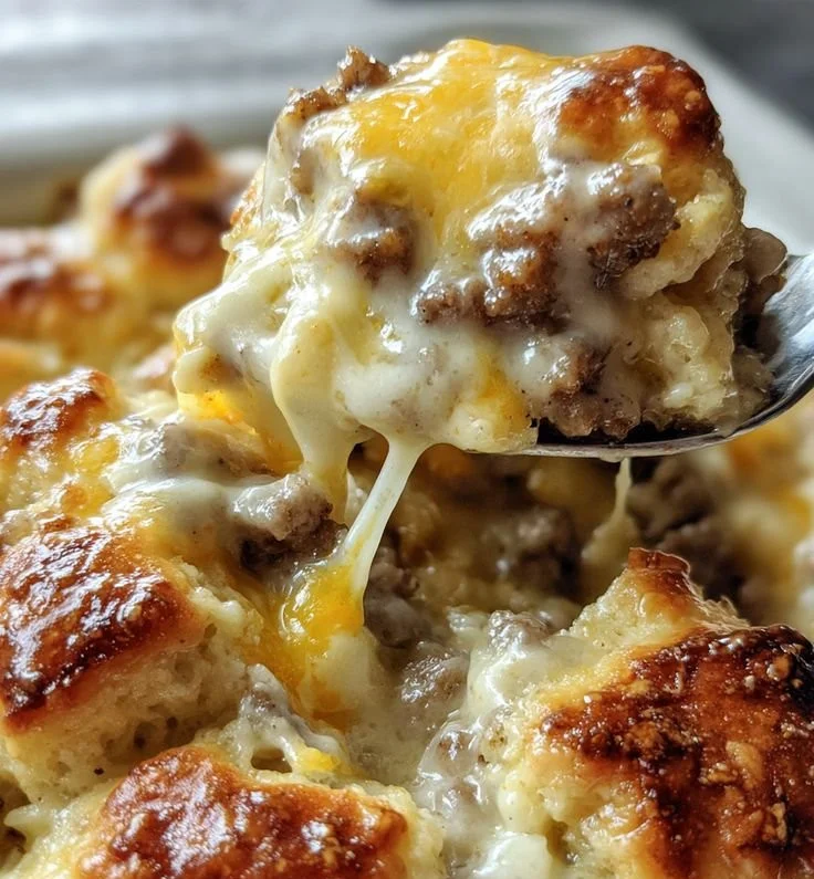 Hearty Biscuits and Gravy Casserole with Sausage