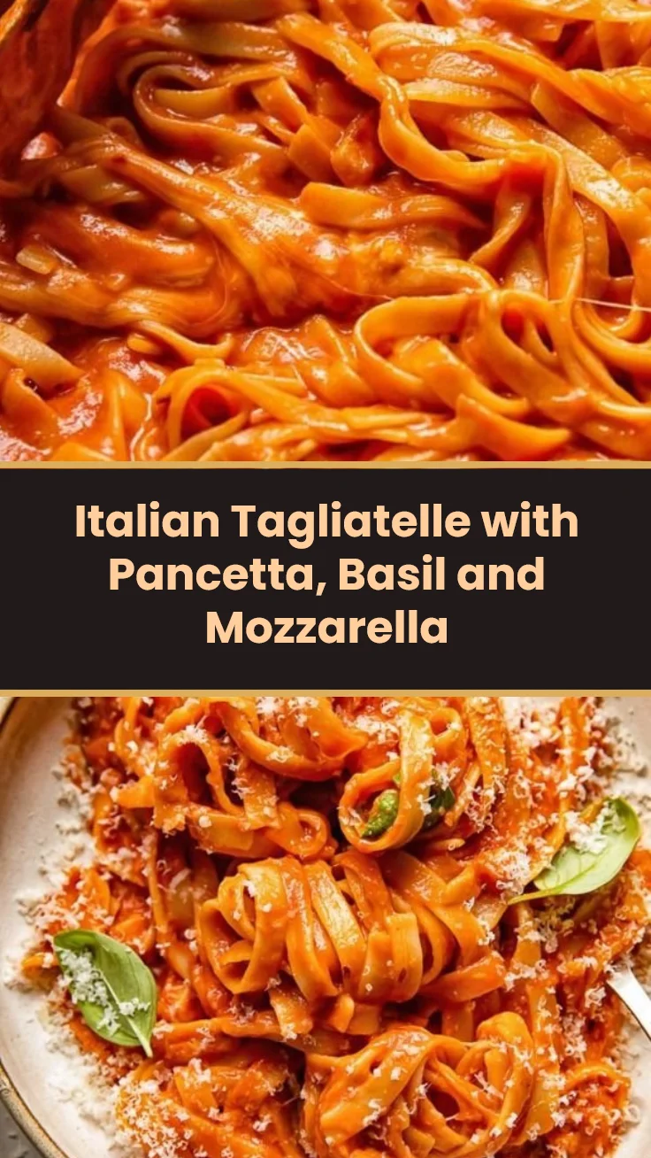 Italian Tagliatelle with Pancetta, Basil and Mozzarella