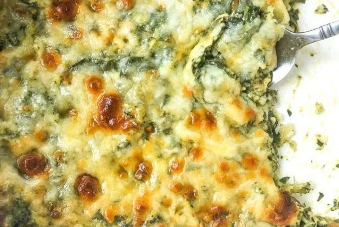 Keto Spinach & Broccoli Cheese Casserole served in a dish