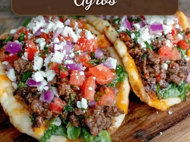 Mediterranean Ground Beef Gyros with fresh toppings and sauces